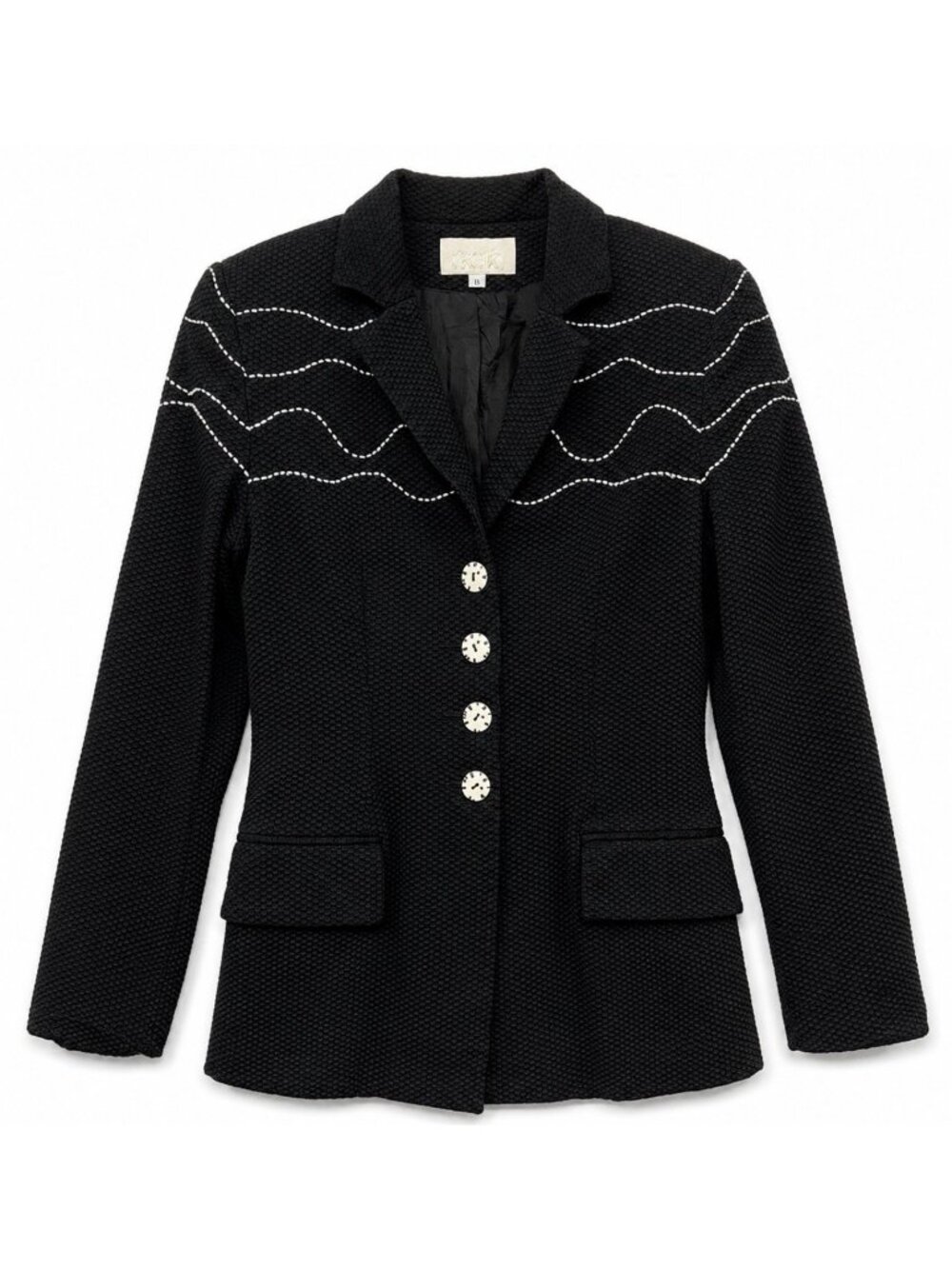 Vintage Cache Blazer Jacket Sz 8 Black White Textured Knit Office Work Business